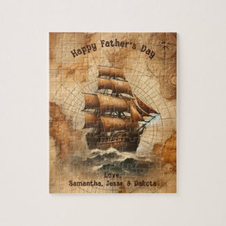 Vintage Sepia Nautical Karta och Sailing Frakt Pussel
