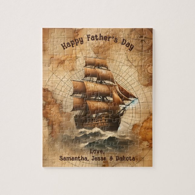 Vintage Sepia Nautical Karta och Sailing Frakt Pussel (Vertikal)