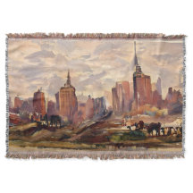 Vintage Sepia NYC Stadssiluett Konst Kast
