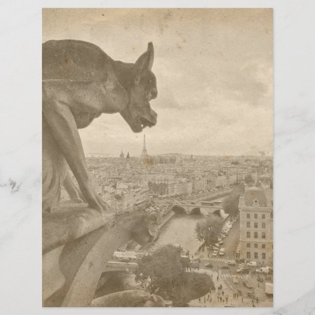 Vintage Sepia Paris Gargoyle Scrapbook Papper (Framsida)