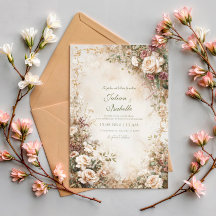 Vintage Sepia Ros Blommig Dammig Mauve Bröllop