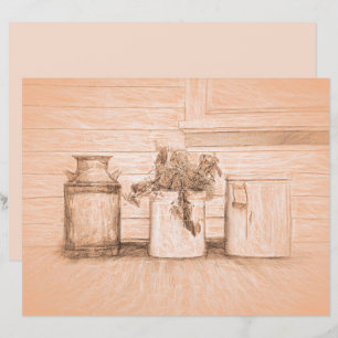 Vintage Sepia Rustic Sketch Art Land Jugs