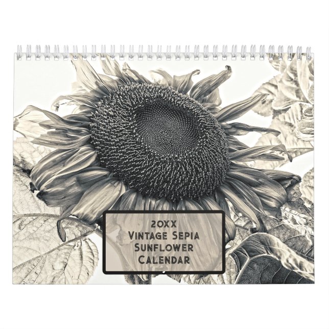 Vintage Sepia Solros 2025 Rustic Land Kalender (Omslag)