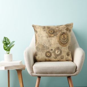 Vintage Sepia Steampunk-klockor och mekanisk utrus Kudde