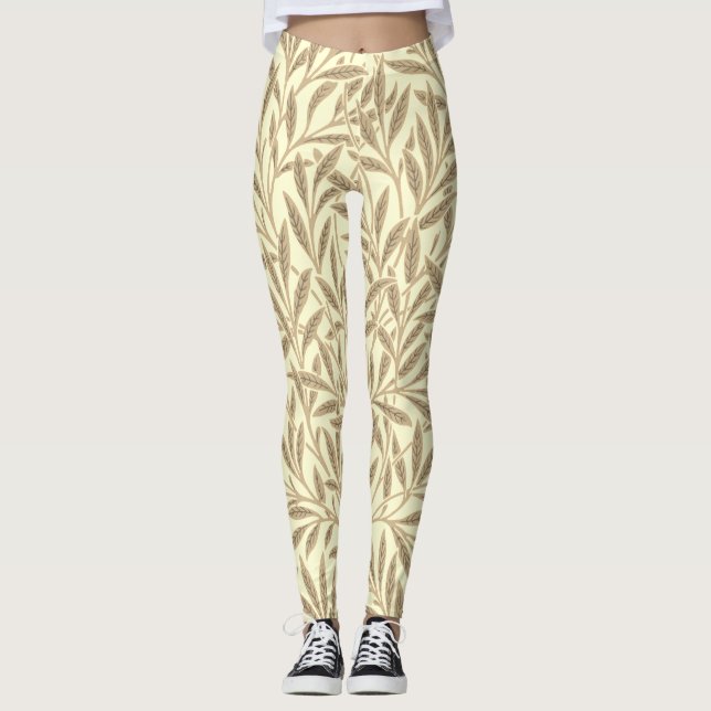 Vintage Sepia Tan Pilonblad Botanisk Leggings (Framsida)