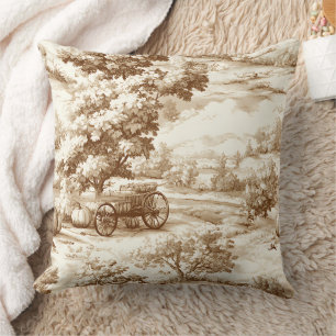 Vintage Sepia Thanksgiving Pumpa Toile Mönster Kudde