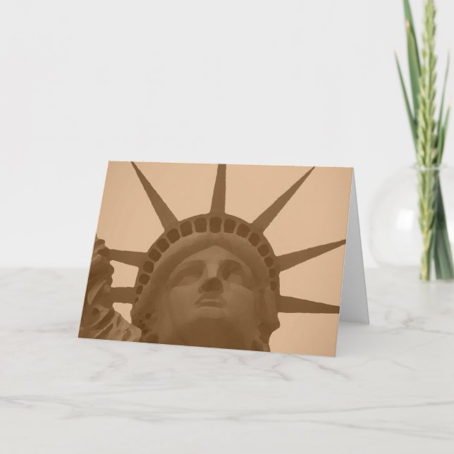 Vintage Sepia Ton Staty av Liberty Kort (Framsida)