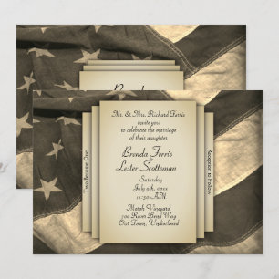 Vintage Sepia USA flagga bröllopsinbjudan Inbjudningar