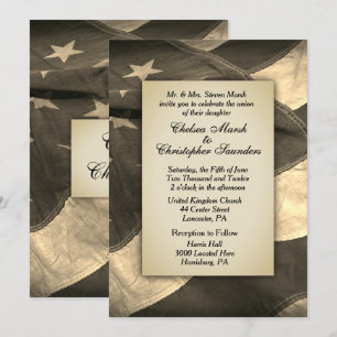 Vintage Sepia USA flagga bröllopsinbjudan Inbjudningar