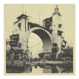 Vintage Sepia Valvbro Flodmarknad Fototryck