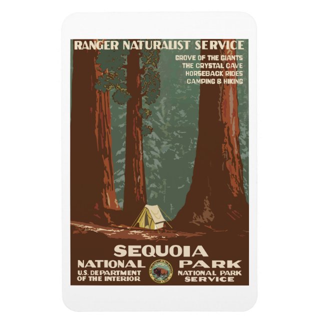 Vintage Sequoia Park CA, turistreseaffisch. Magnet (Vertikal)