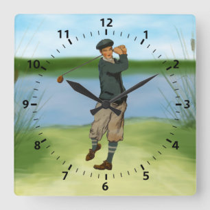 Vintage ser Golfer Golf som en sväng Fyrkantig Klocka