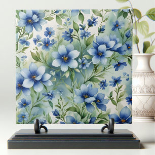 Vintage Serene Blåa blommor Kakelplatta