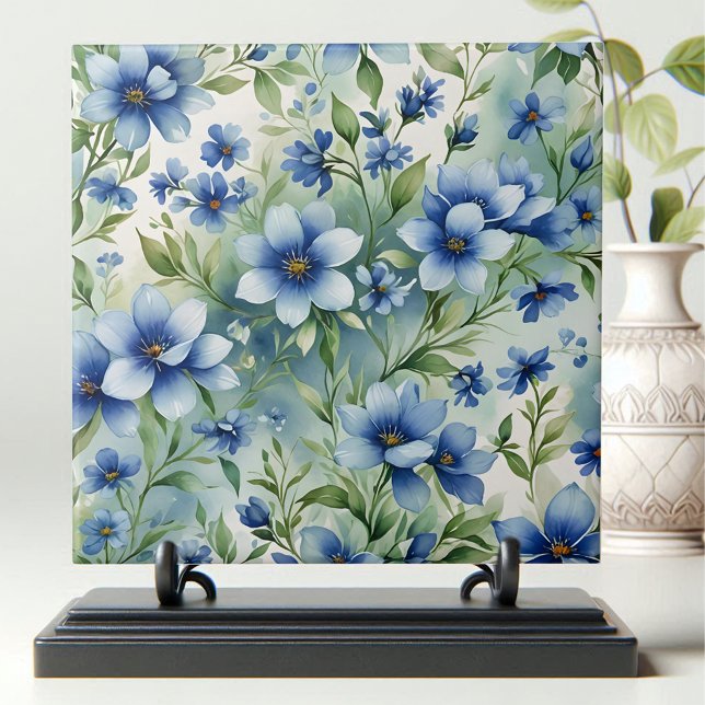 Vintage Serene Blåa blommor Kakelplatta (Skapare uppladdad)
