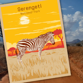 Vintage Serengeti Safari Afrika Zebrafärd Konst Vykort
