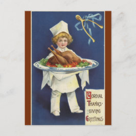 Vintage Server med Thanksgiving-middagstid Vykort