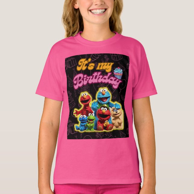 vintage sesamchracers födelsedagspressskjorta t shirt (Framsida)