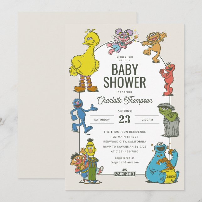 Vintage Sesame Street-baby shower Inbjudningar (Fram/baksida)
