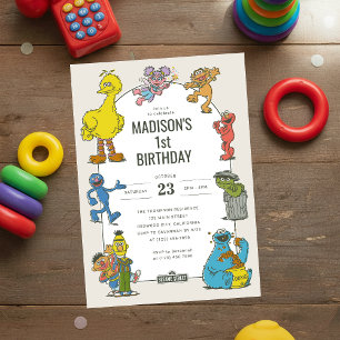 Vintage Sesame Street Characters Birthday Inbjudningar