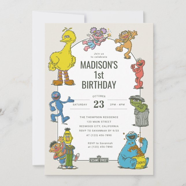 Vintage Sesame Street Characters Birthday Inbjudningar (Framsida)