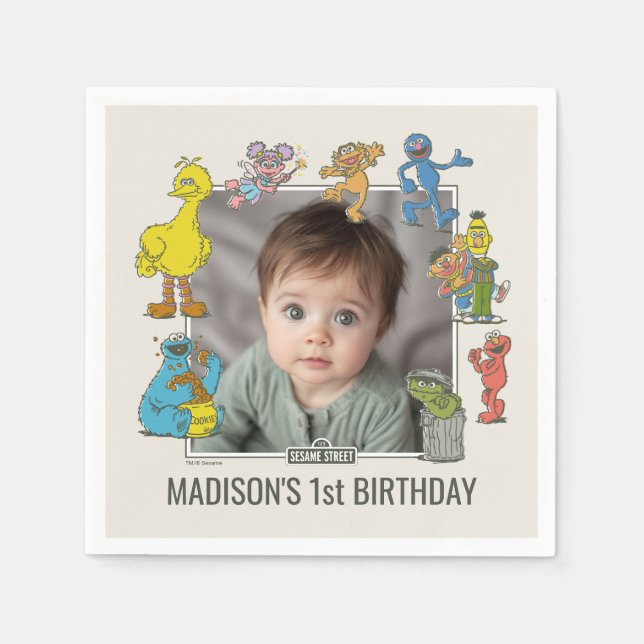 Vintage Sesame Street Characters Birthday Napkins Pappersservett (Framsidan)