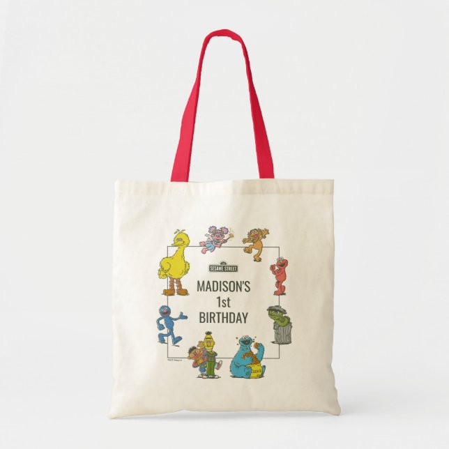 Vintage Sesame Street Characters Birthday Tote Bag Tygkasse (Framsidan)