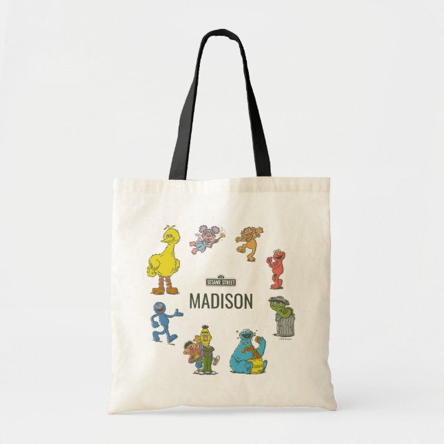 Vintage Sesame Street Characters Birthday Tote Bag Tygkasse (Framsidan)