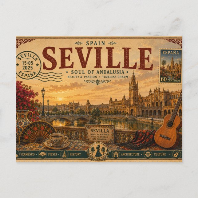 Vintage Sevilla Semesterpresent Vykort (Framsida)