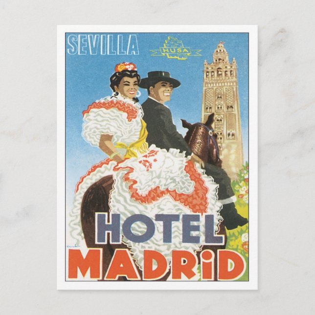 Vintage Sevilla Spain Hotel Vykort (Framsida)