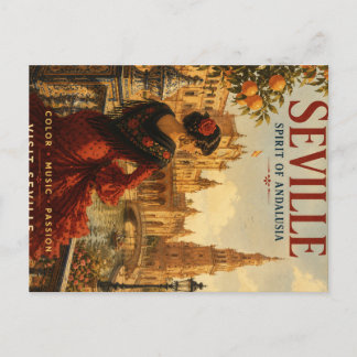 Vintage Seville Turismaffisch med kvinna i röd kl Helg Vykort