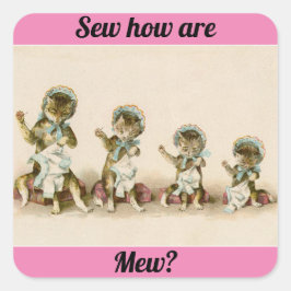 Vintage Sewing Kittens Fyrkantigt Klistermärke