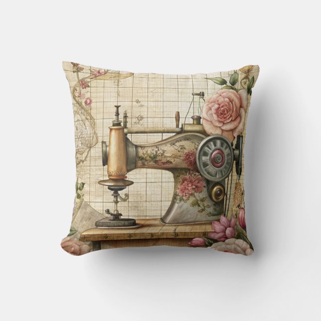 Vintage Sewing Machine Kudde (Framsida)