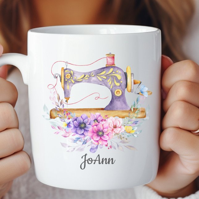 Vintage Sewing Maskin Blommigt Kaffemugg (Skapare uppladdad)