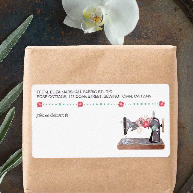 Vintage Sewing Maskin Boho Blommigt Shipping Fraktsedel (Sewing business shipping labels)