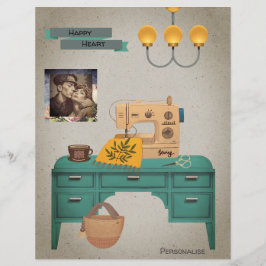 Vintage Sewing Maskin Desk Photo ScrapbookPaper