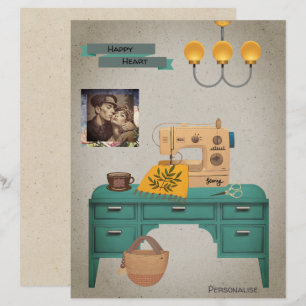 Vintage Sewing Maskin Desk Photo ScrapbookPaper