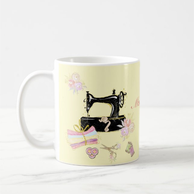 Vintage Sewing Maskin och Fabric Kaffemugg (Vänster)