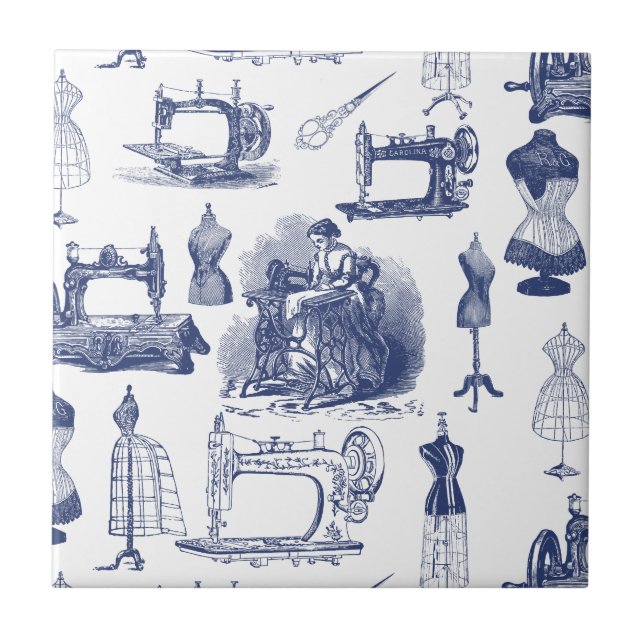 Vintage Sewing Toile Kakelplatta (Framsidan)