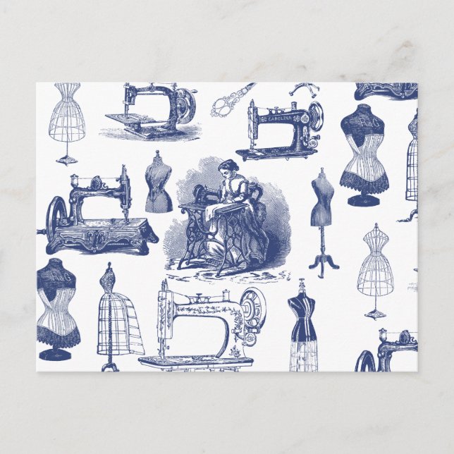 Vintage Sewing Toile Vykort (Framsida)