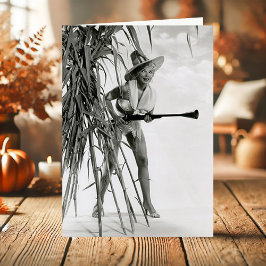 Vintage Sexig Pinup Med Musköt Thanksgiving Helgkort