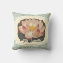 Vintage Shabby Botanical Peach Lotus Blommar Yoga Kudde