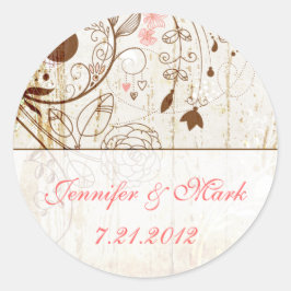Vintage Shabby chic Blommigt Bröllop Sticker Runt Klistermärke