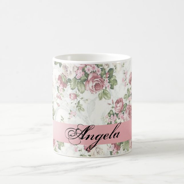 Vintage Shabby Chic Blommor-Personlig Kaffemugg (Center)