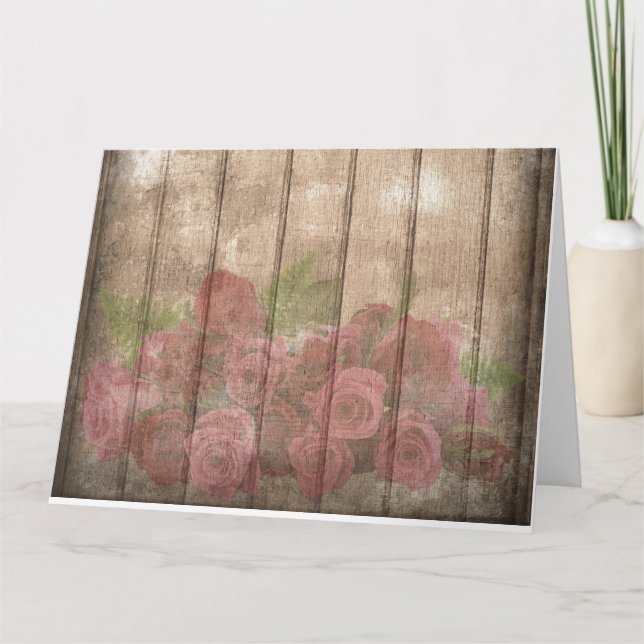 Vintage Shabby chic Faded Röd ros Kort (Framsida)