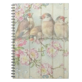 Vintage Shabby chic Fästade Blommigt Fågeldesign Anteckningsbok