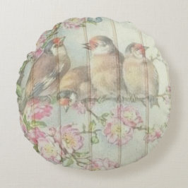 Vintage Shabby chic Fästade Blommigt Fågeldesign Rund Kudde