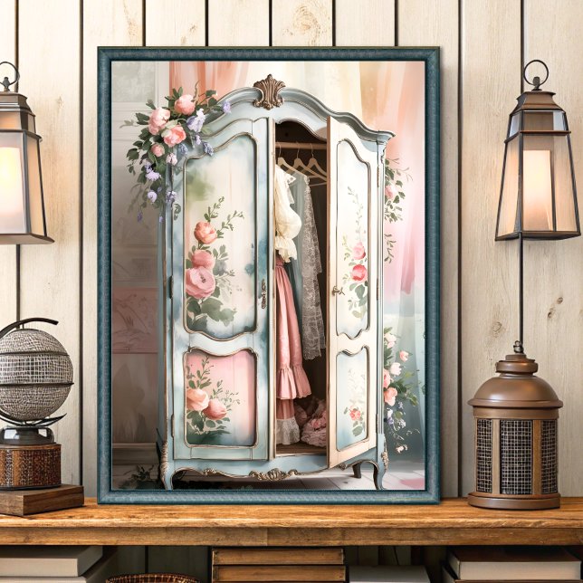 vintage shabby chic garderob blomvägg konst poster (Skapare uppladdad)
