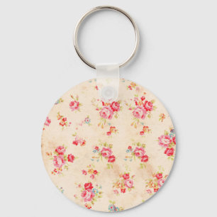 Vintage Shabby chic Girly Rosa Blue Ro Blommigt Nyckelring