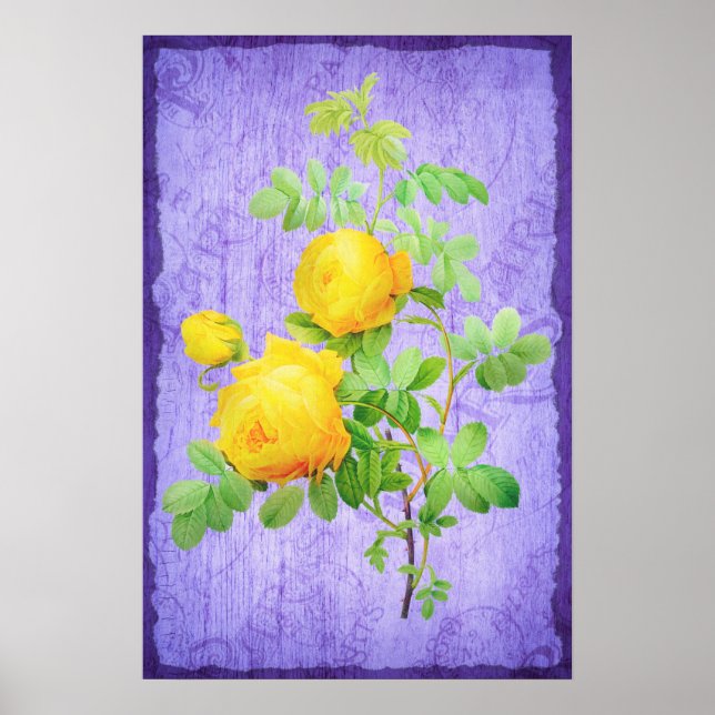 Vintage Shabby chic Gul ros Lilac-bakgrund Poster (Framsidan)