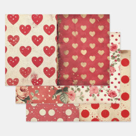 Vintage Shabby chic Halva blandningen Röd Blommigt